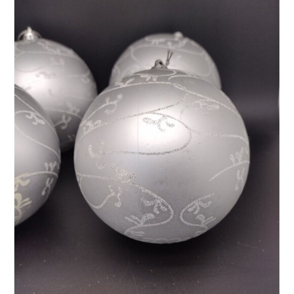 VTG Christmas Holiday Ornaments Round Gray Glitter Plastic Large Lot Of 4 -READ - Picture 2 of 6